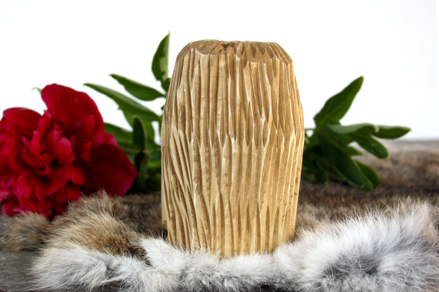 Wooden figurine of Domovoy. Good Slavic brownie spirit whith spoon