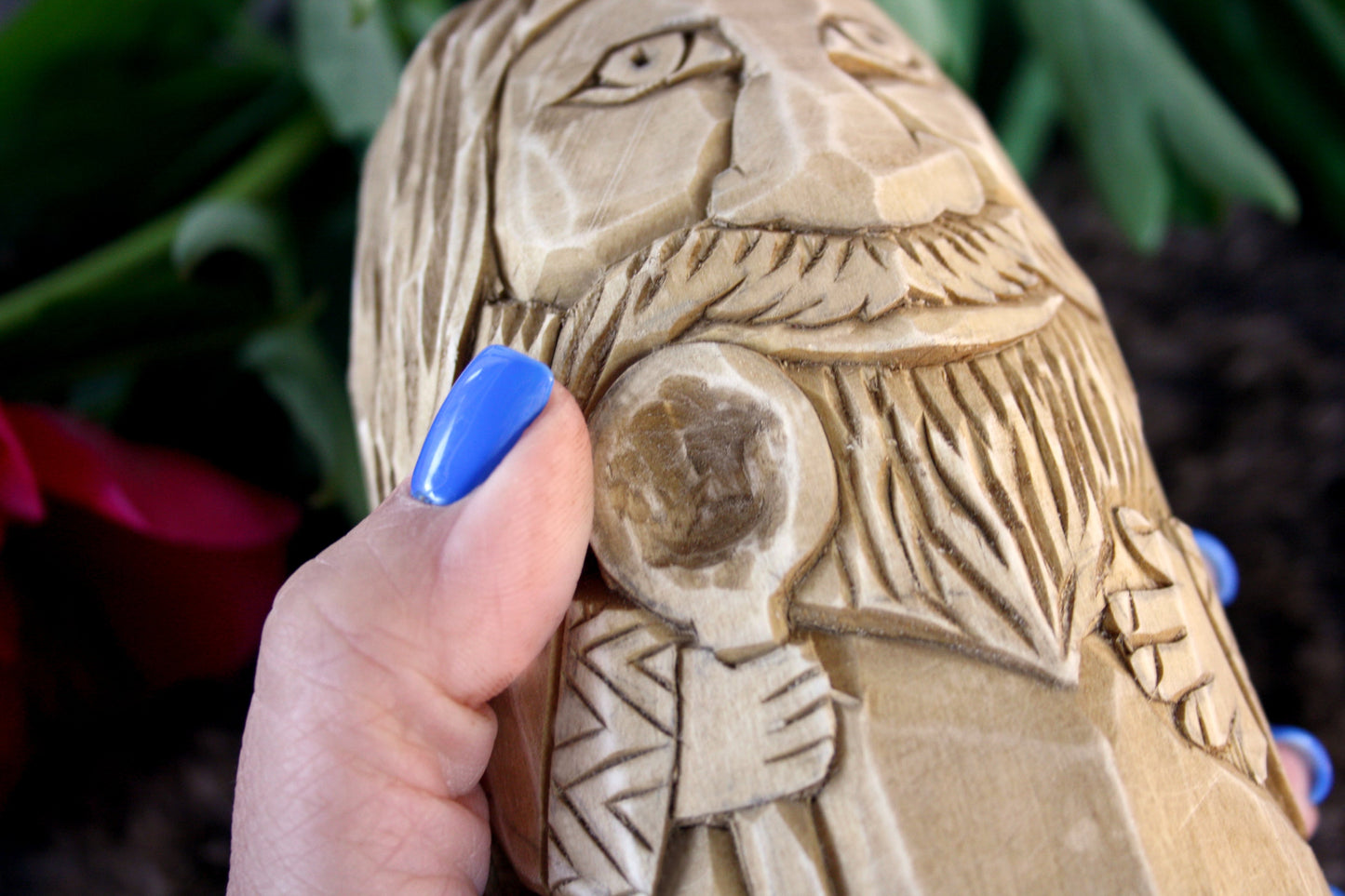 Wooden figurine of Domovoy. Good Slavic brownie spirit whith spoon