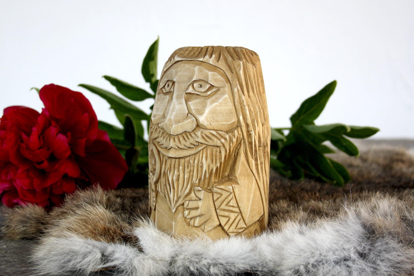 Wooden figurine of Domovoy. Good Slavic brownie spirit whith spoon