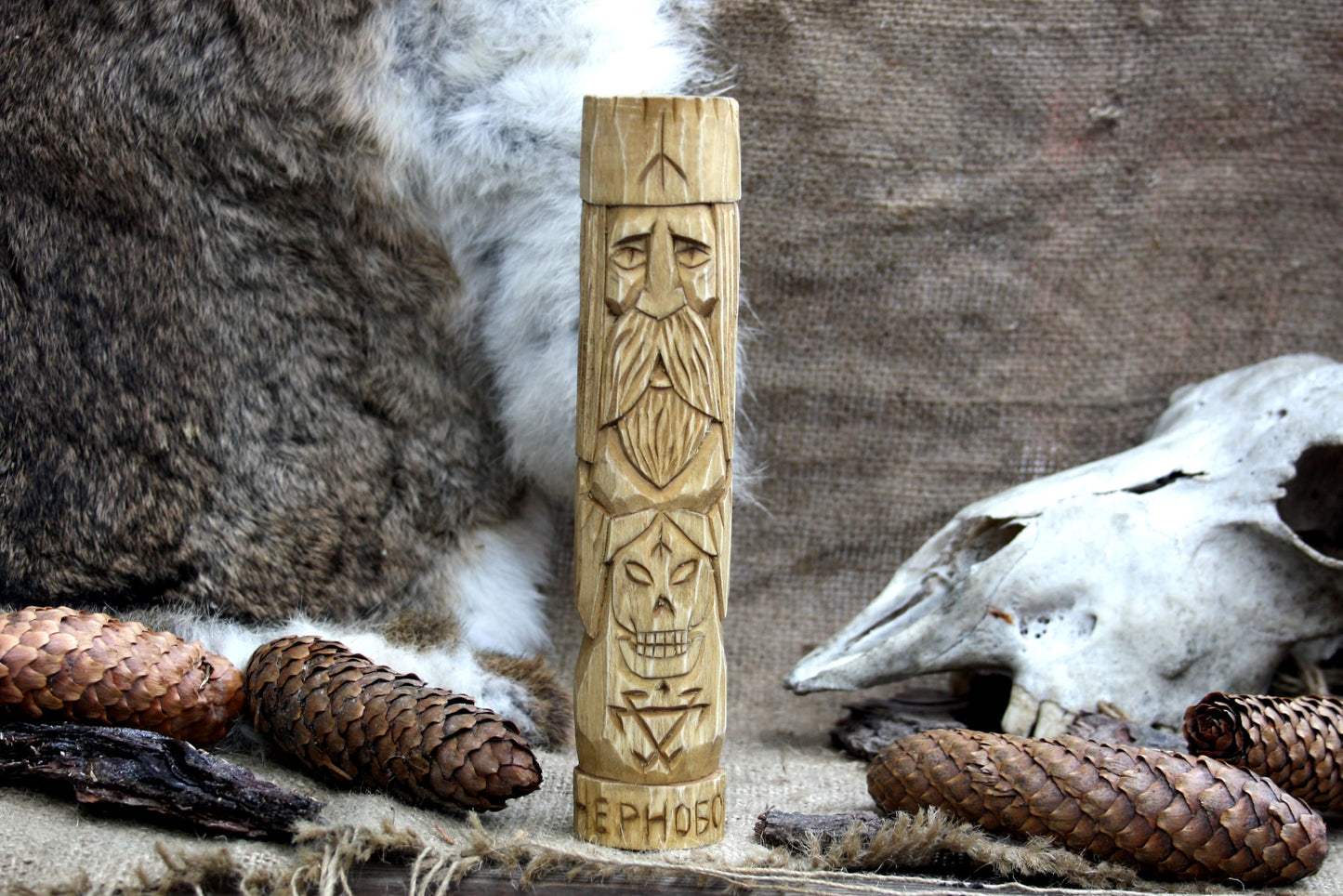 Hand carved figurine of the Slavic god Chernobog