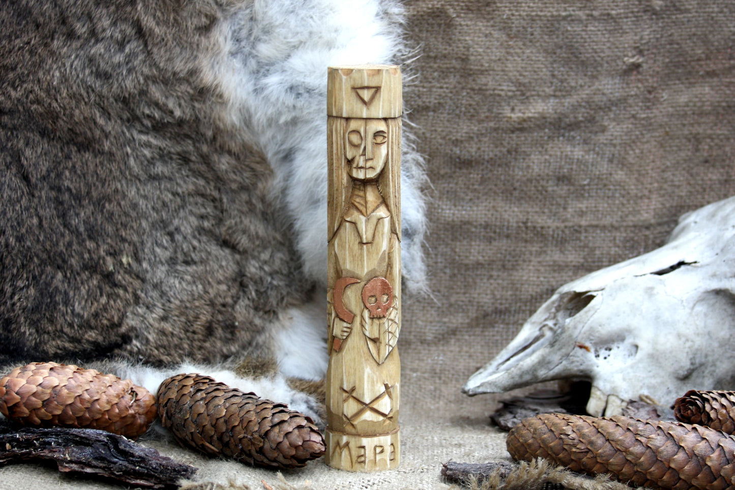 Hand carved figurine of the Slavic goddess Mara(Morana)