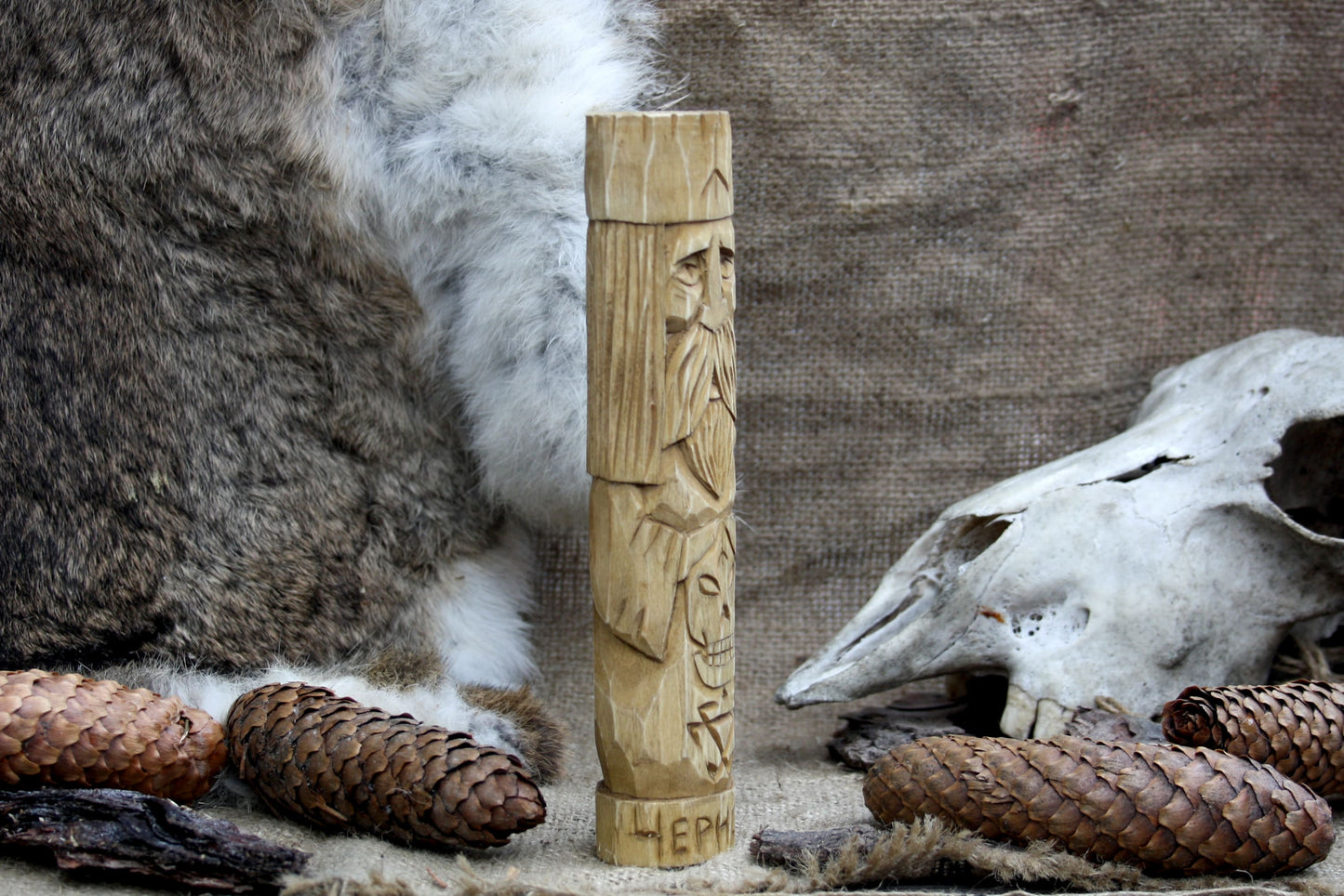 Hand carved figurine of the Slavic god Chernobog