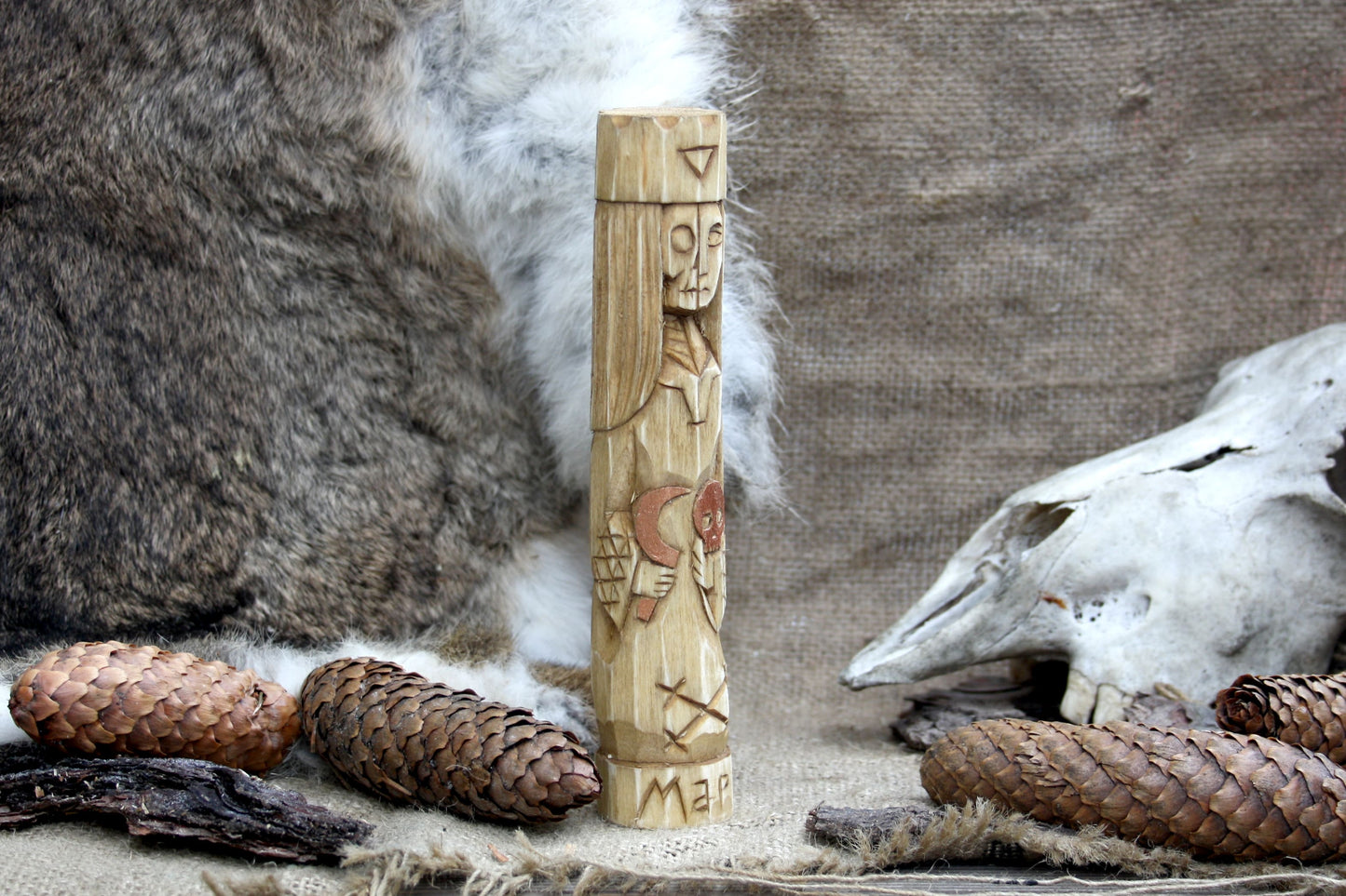 Hand carved figurine of the Slavic goddess Mara(Morana)
