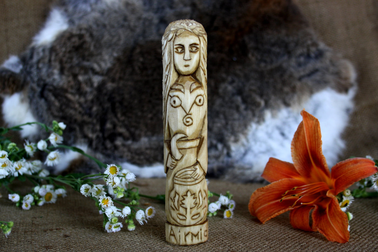 Wooden figurine of Celtic Goddess AIRMID.