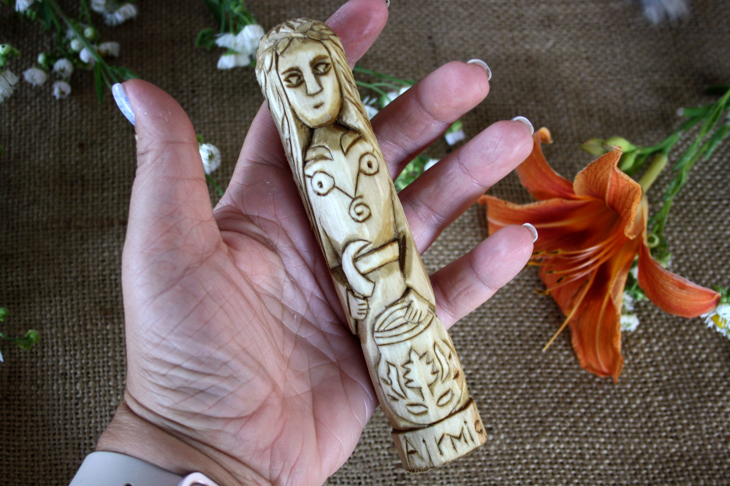 Wooden figurine of Celtic Goddess AIRMID.