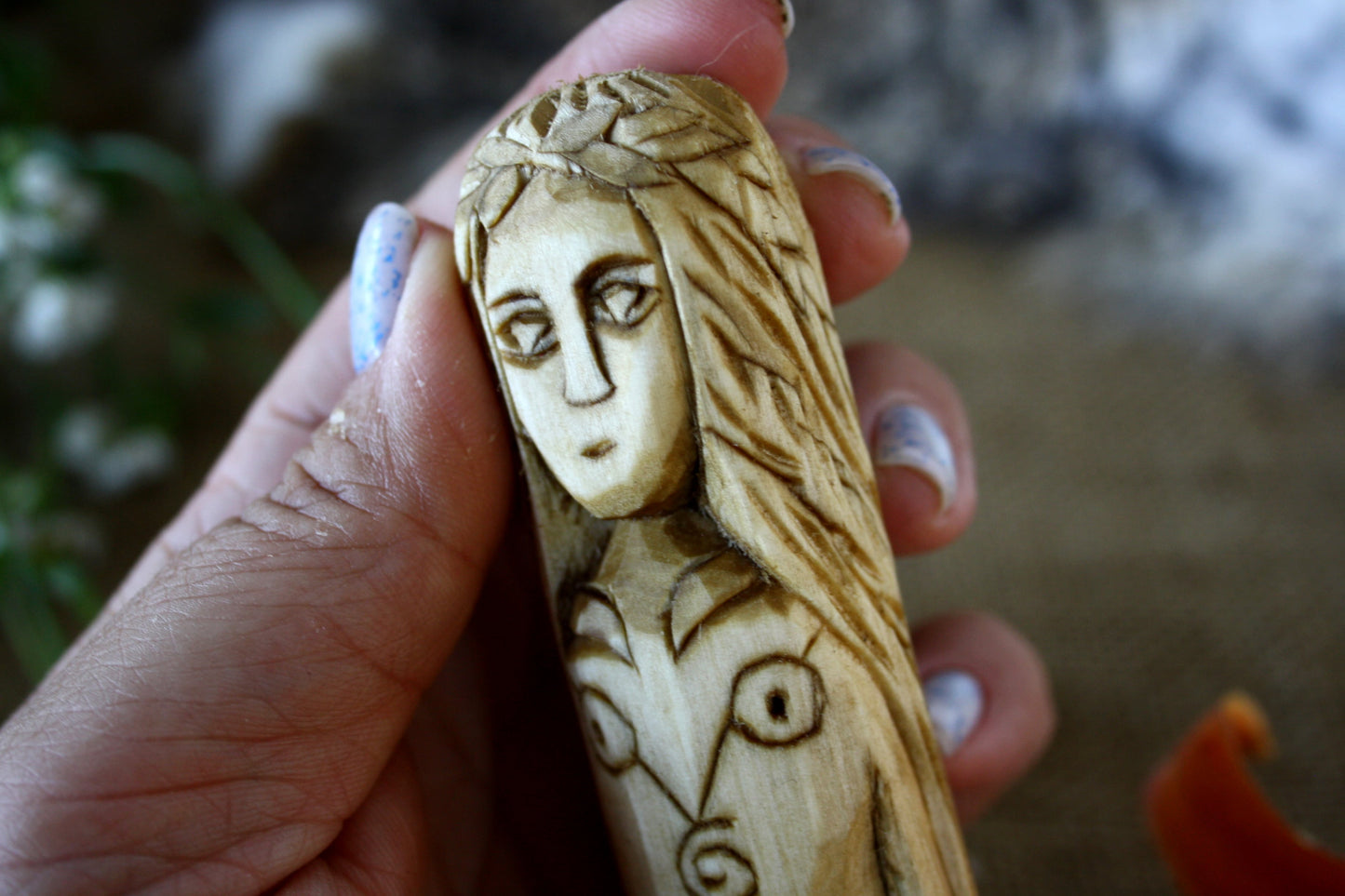 Wooden figurine of Celtic Goddess AIRMID.