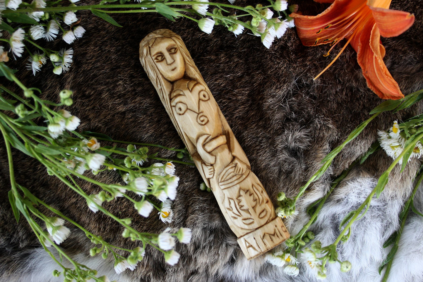 Wooden figurine of Celtic Goddess AIRMID.