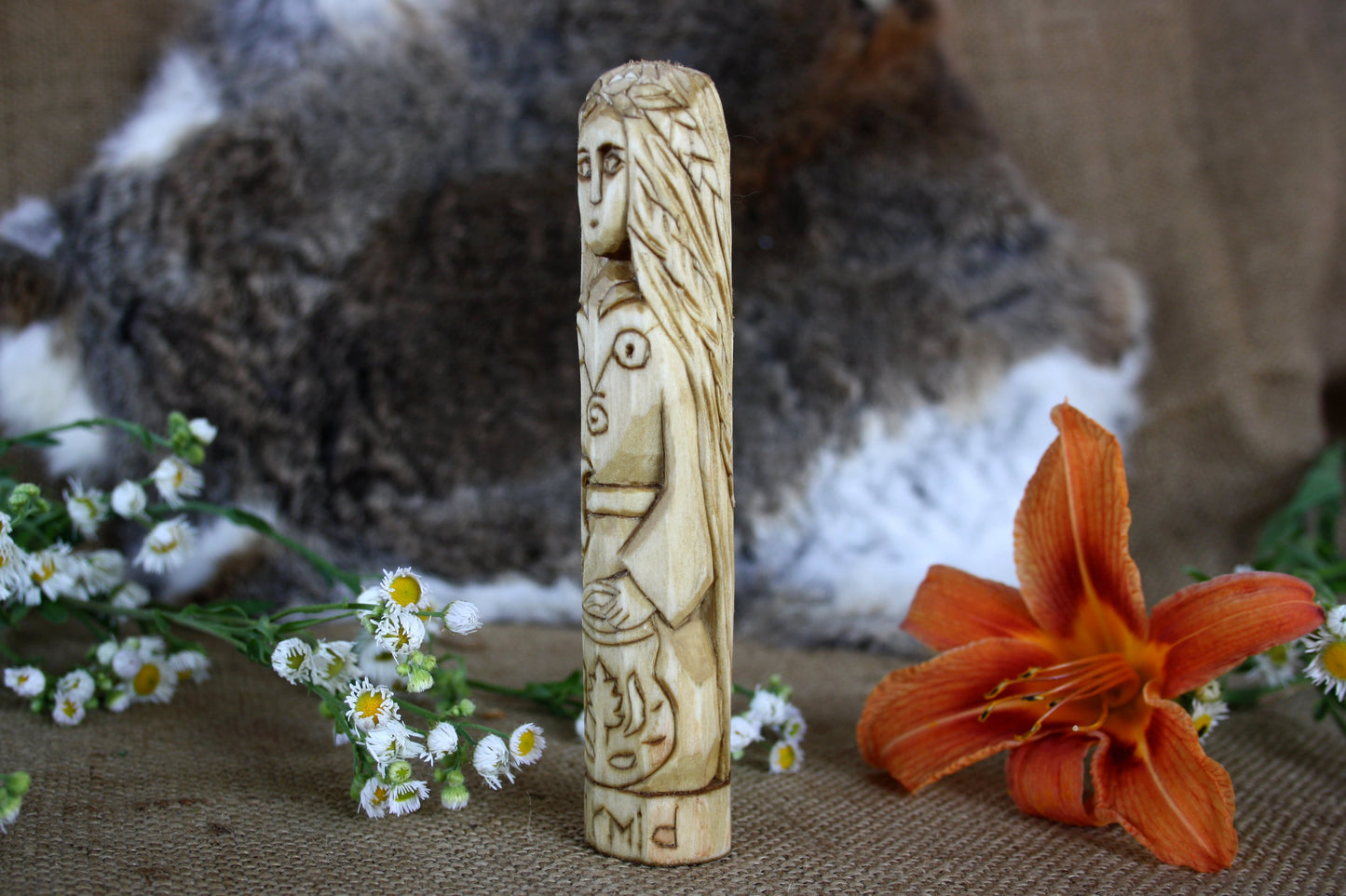 Wooden figurine of Celtic Goddess AIRMID.