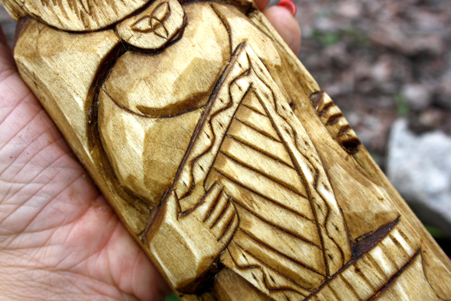 Big wooden statue of dagda. celtic altar statues