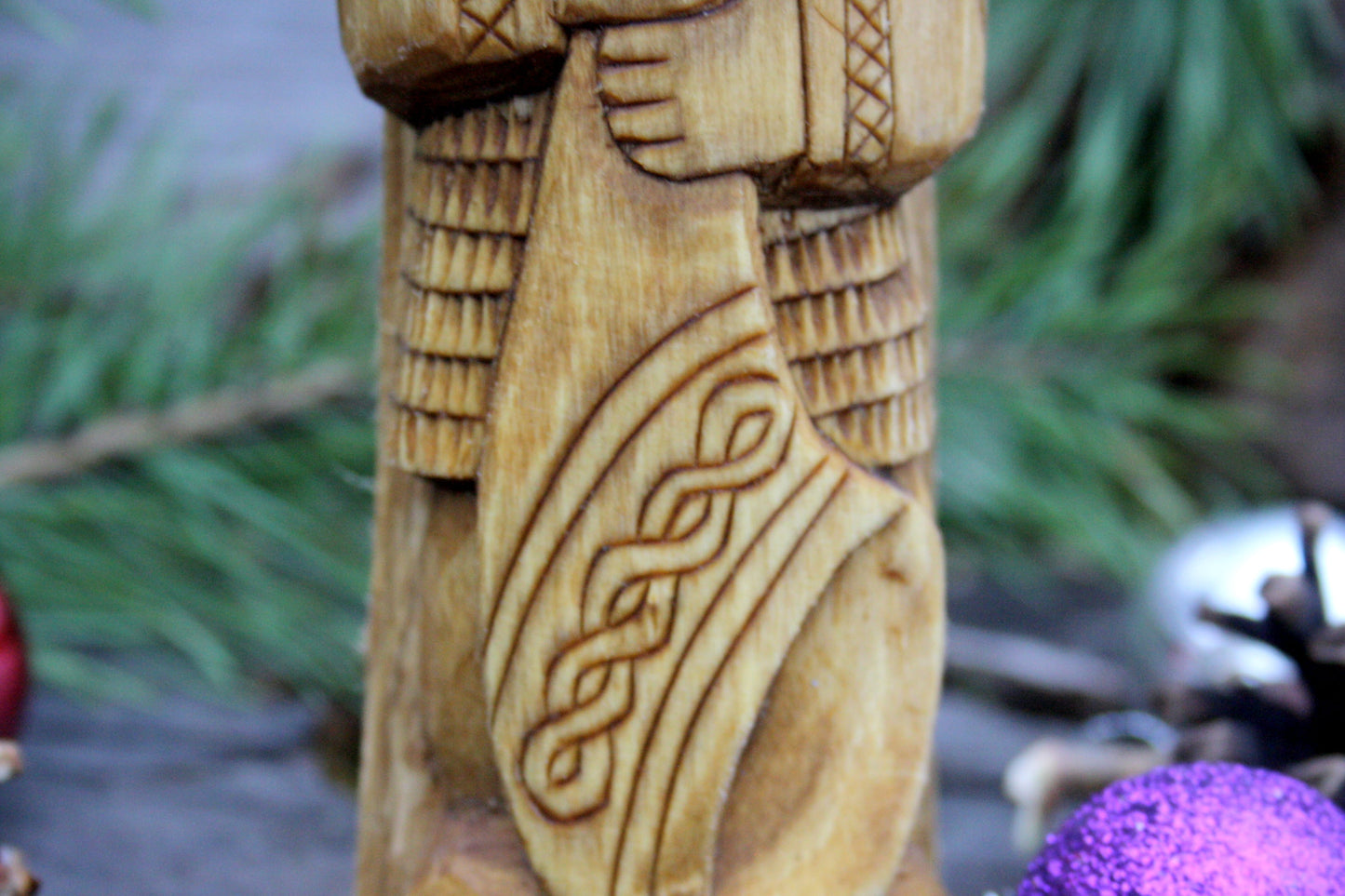 Norse god heimdall . big hand crafted wooden statue of heimdall. heimdall statue.