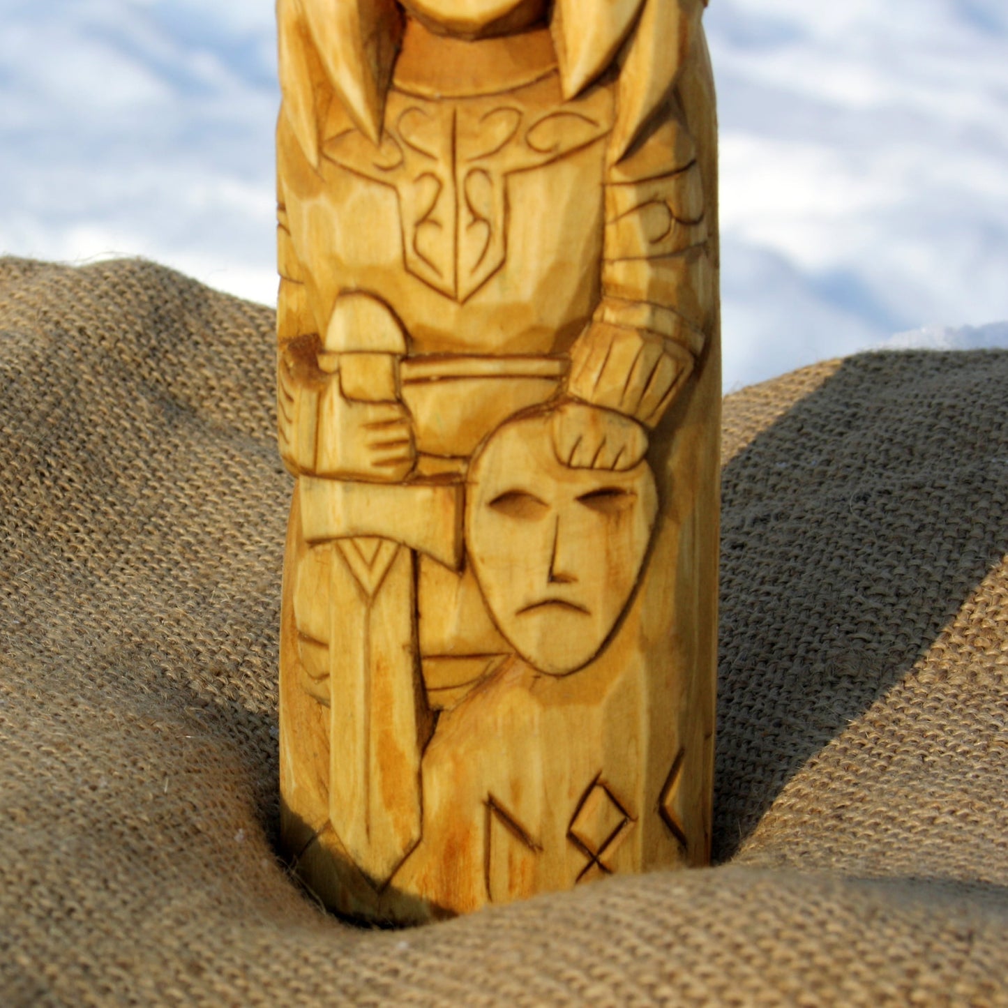 Loki lower section carving detail wooden figurine