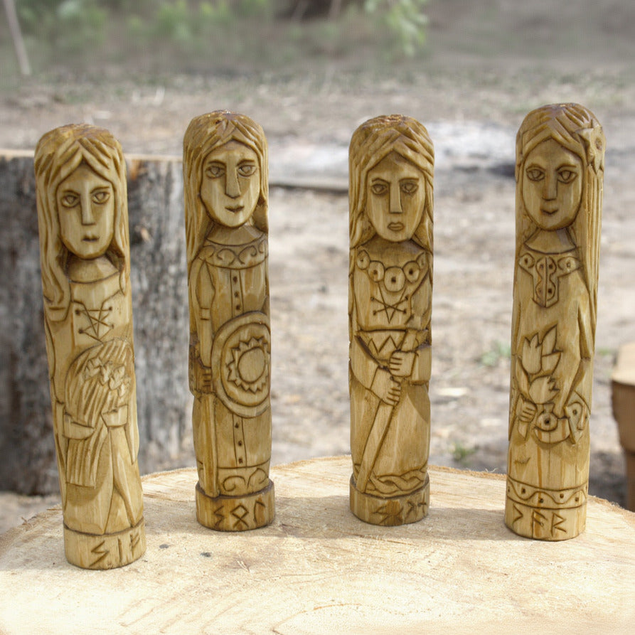 Var wooden statue with other Norse goddesses hand carved figurines collection