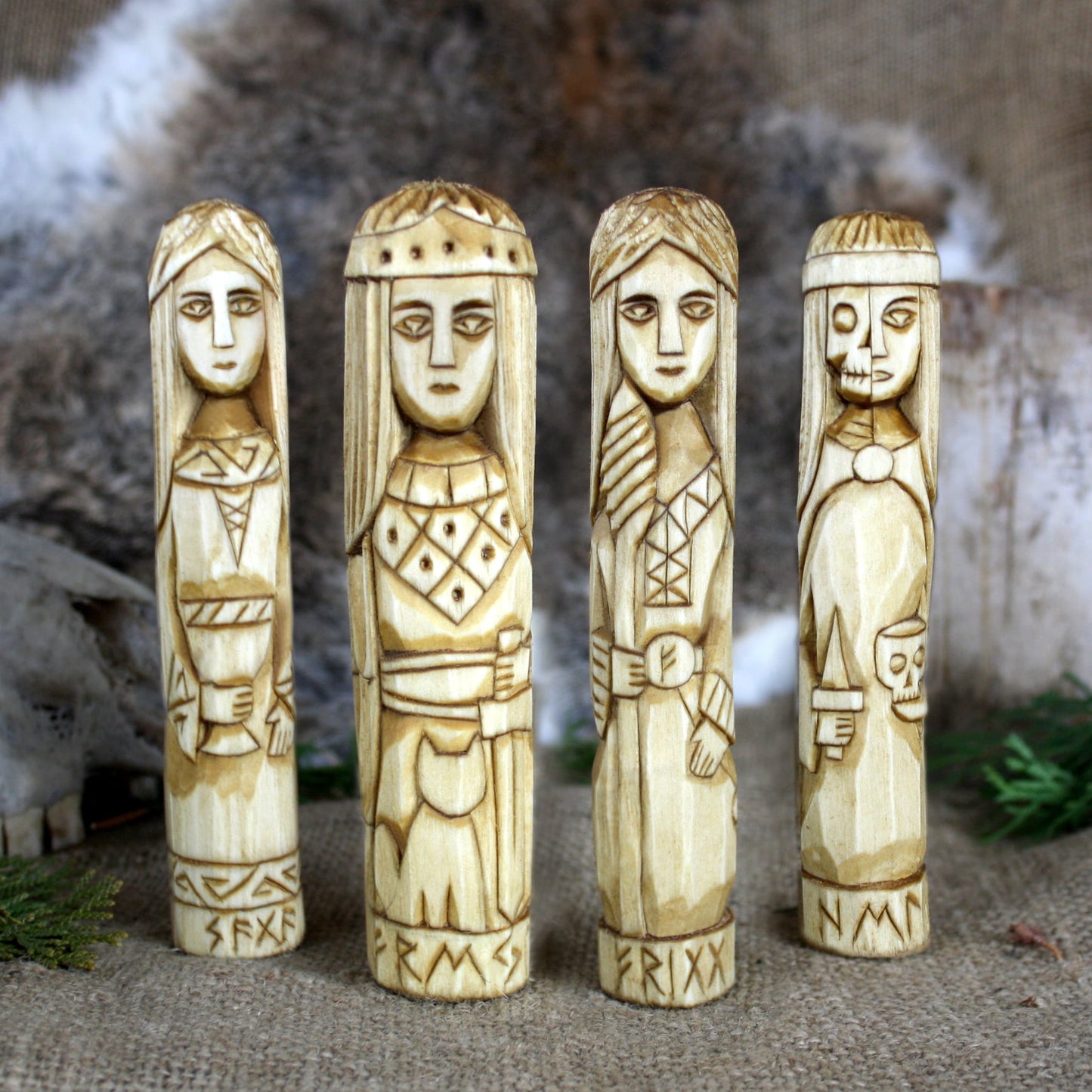 Freya wooden statue with Norse gods hand carved figurine collection