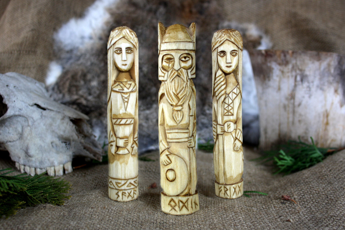 Norse Pantheon of gods. Big Scandinavian altar