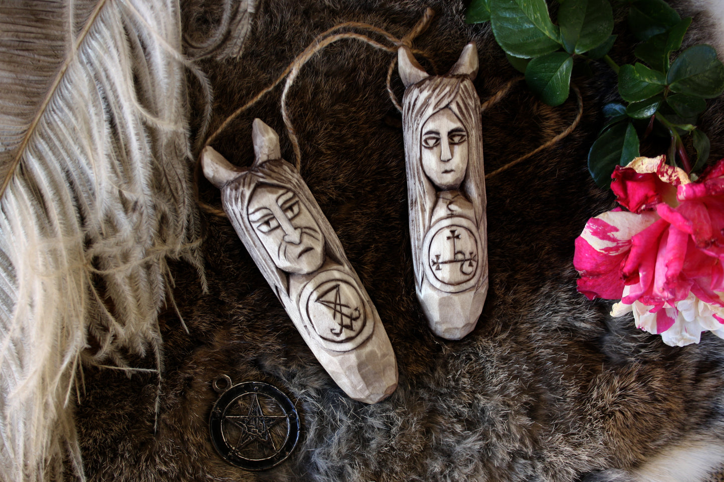 Pendant amulet of Lilith. Wooden amulet of demoness Lilith