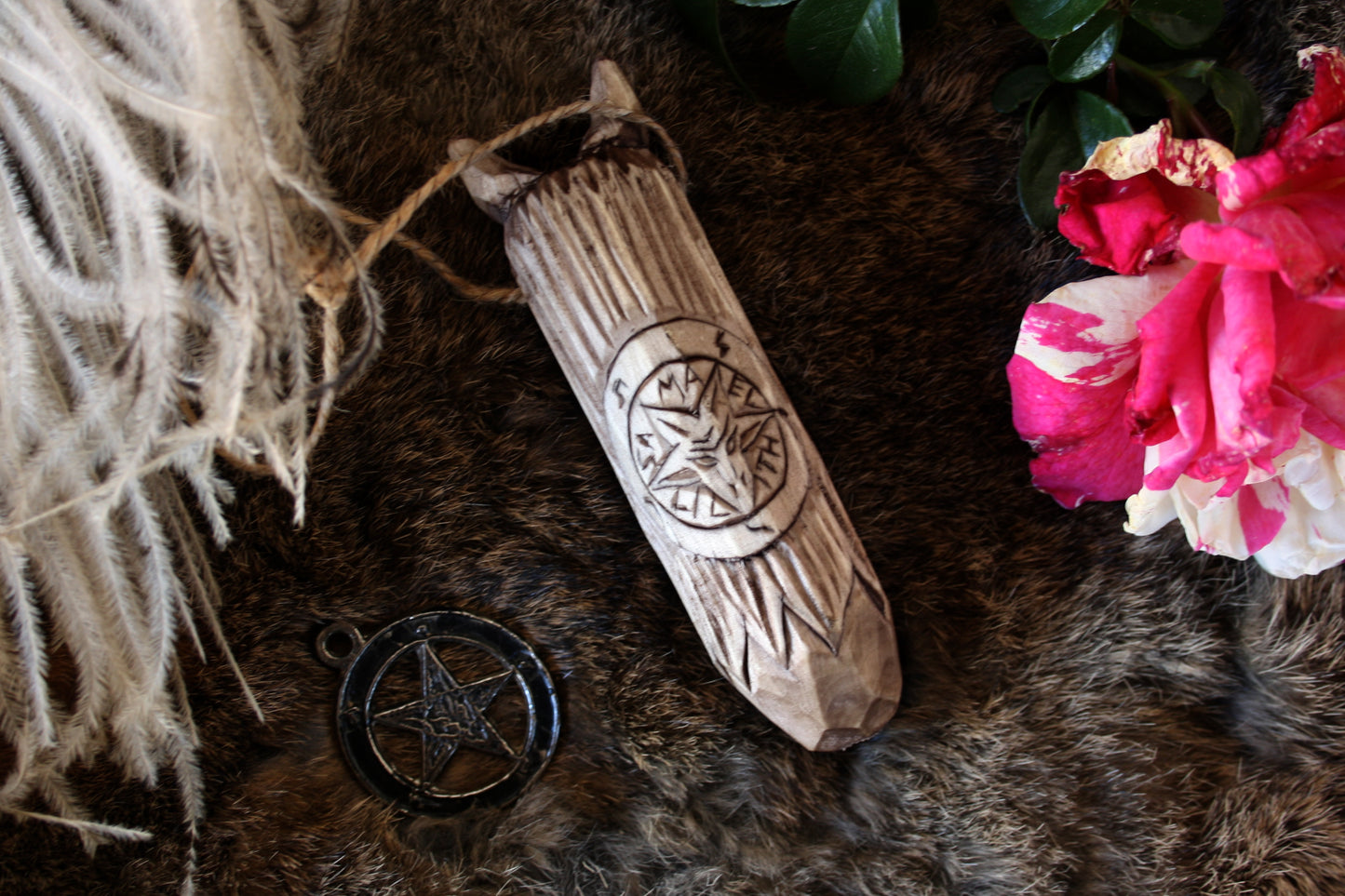 Pendant amulet of Lilith. Wooden amulet of demoness Lilith