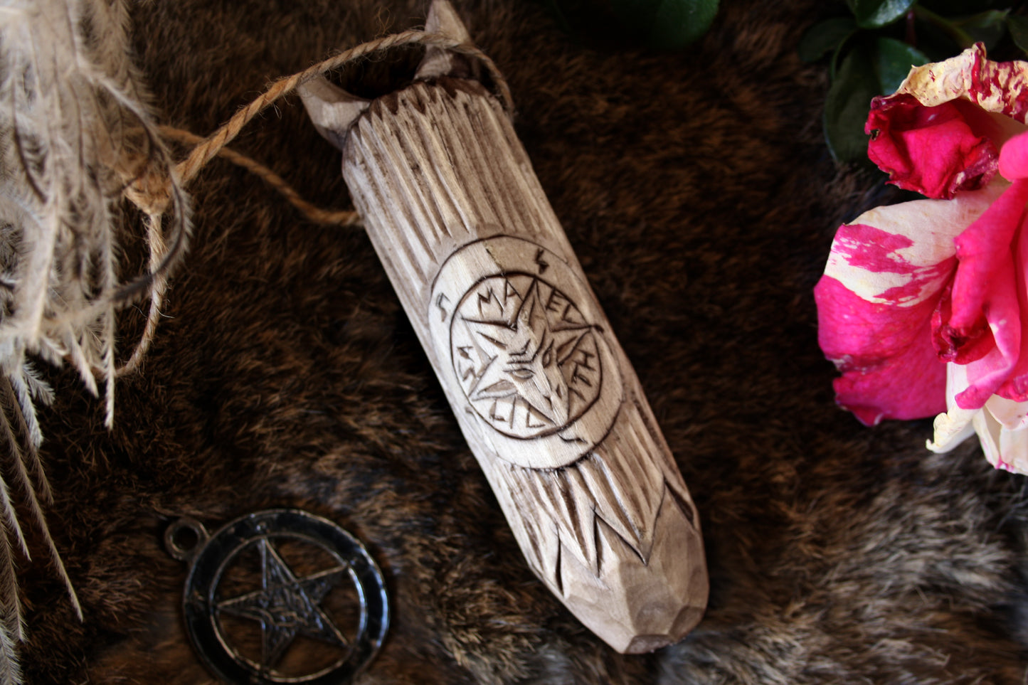 Pendant amulet of Lilith. Wooden amulet of demoness Lilith