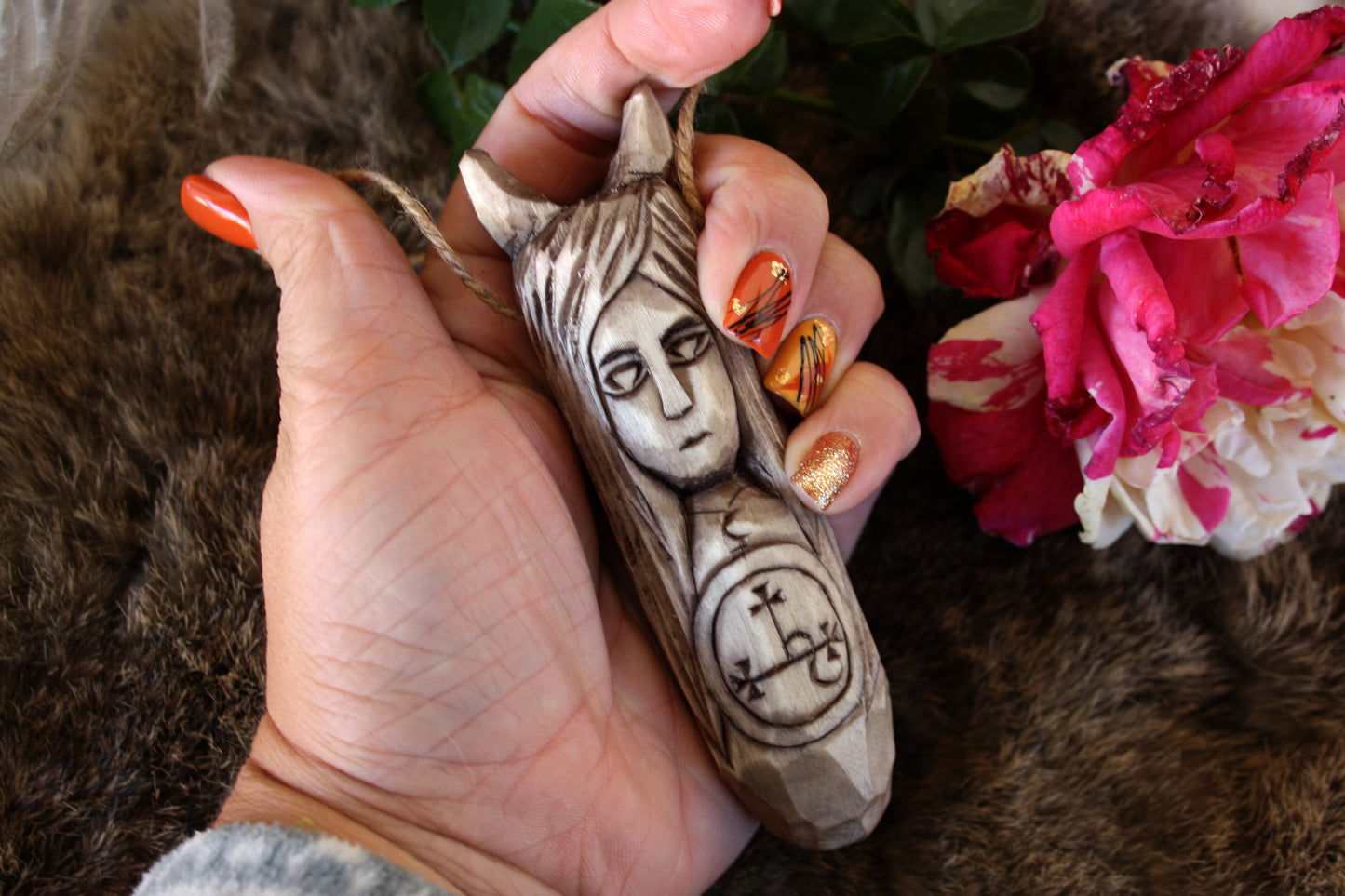 Pendant amulet of Lilith. Wooden amulet of demoness Lilith