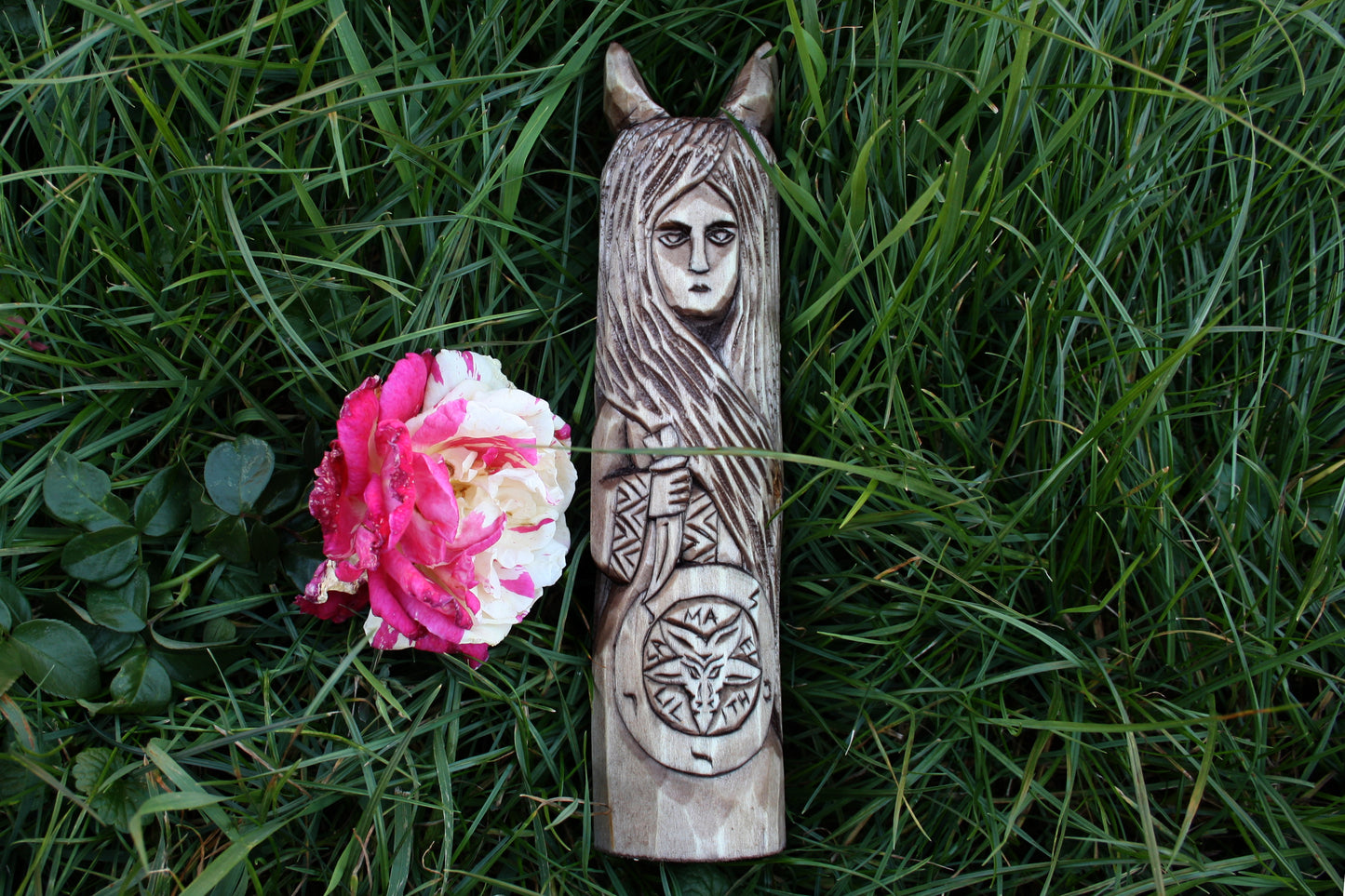 Large wooden statue Lilith.