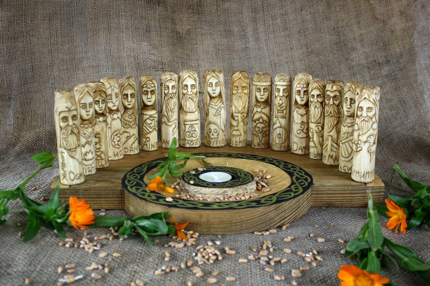 Small Celtic Pantheon of gods. Celtic altar.