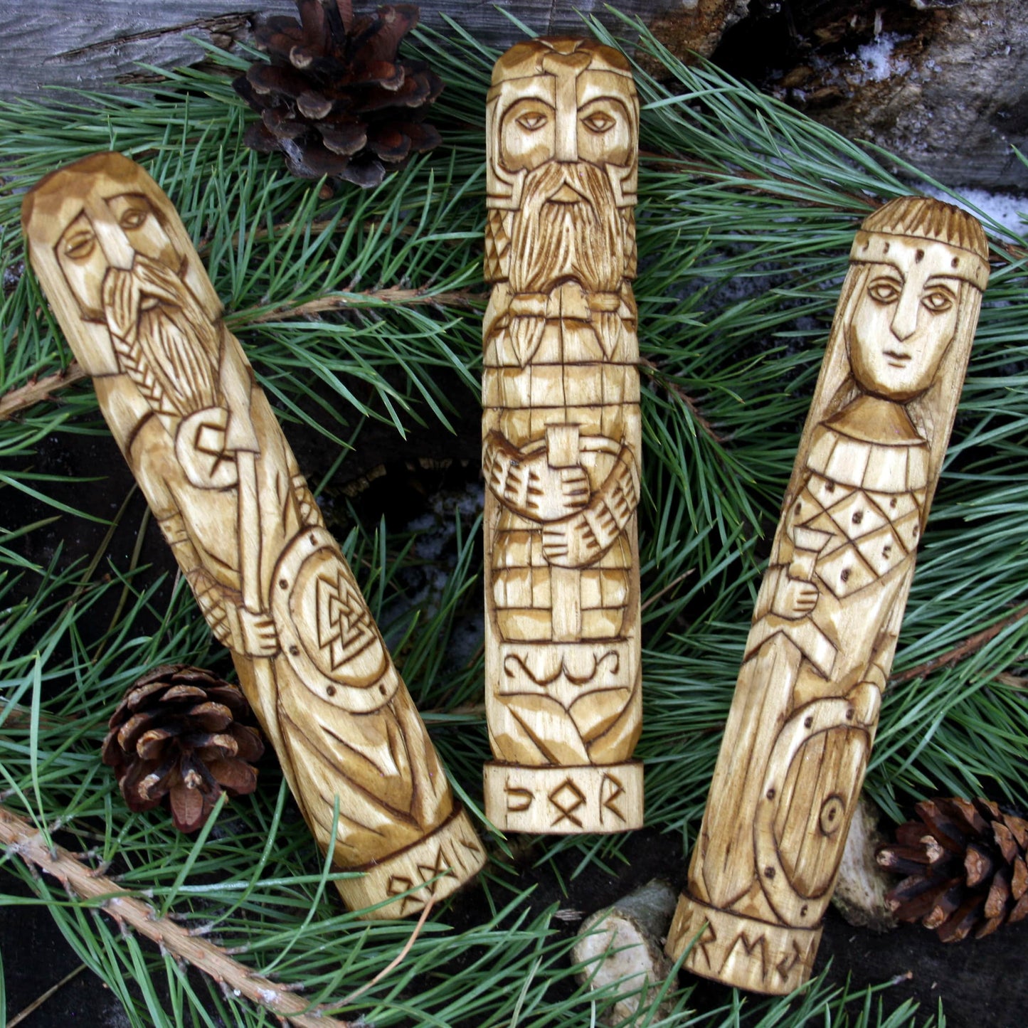 Norse God Thor Figurine with Mjölnir hand carved Norse god 18 with other Norse gods hand carved figurines