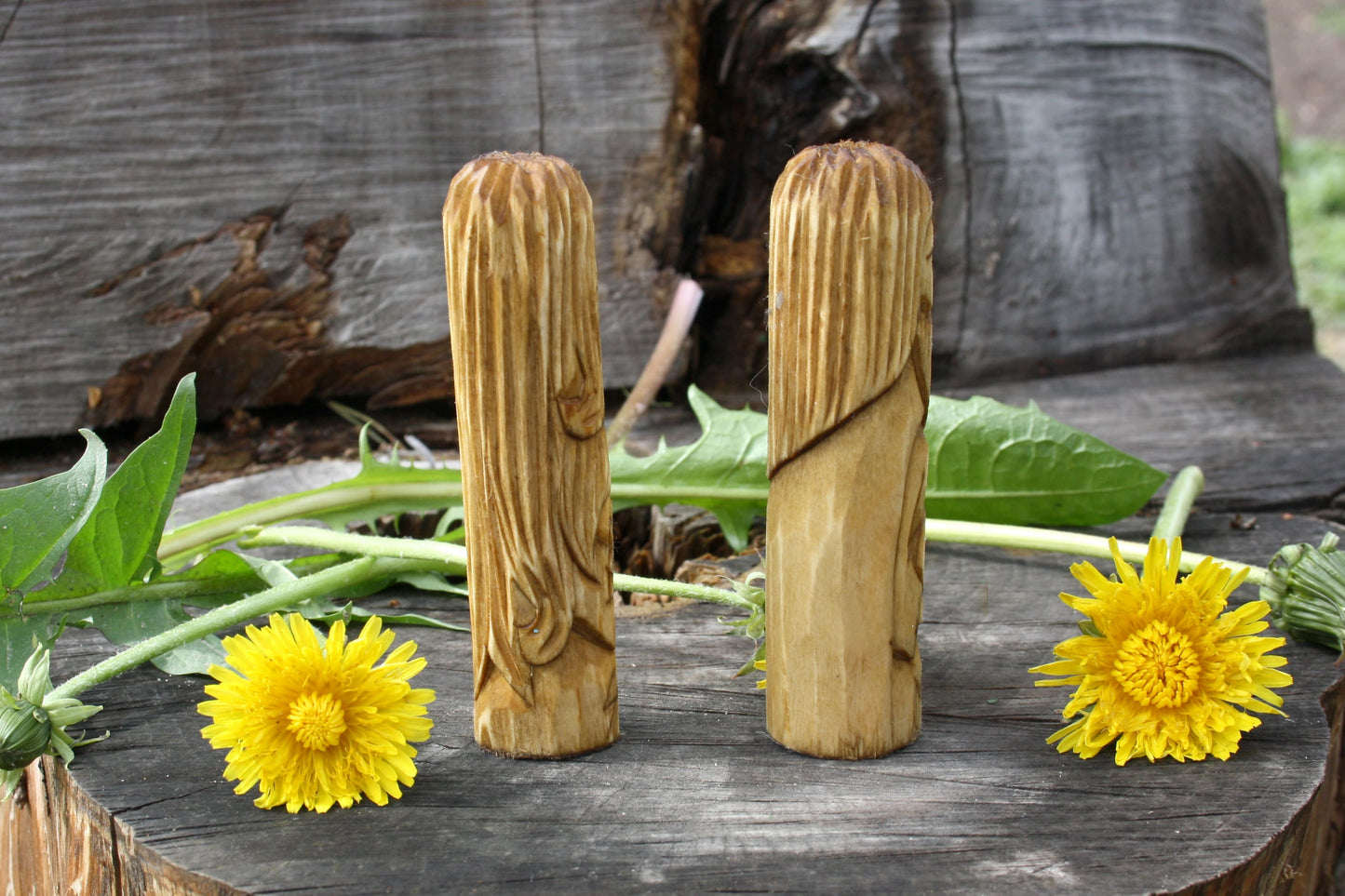Small Wooden Sunna and Mani. Set of small wooden figurine.Scandinavion Gods