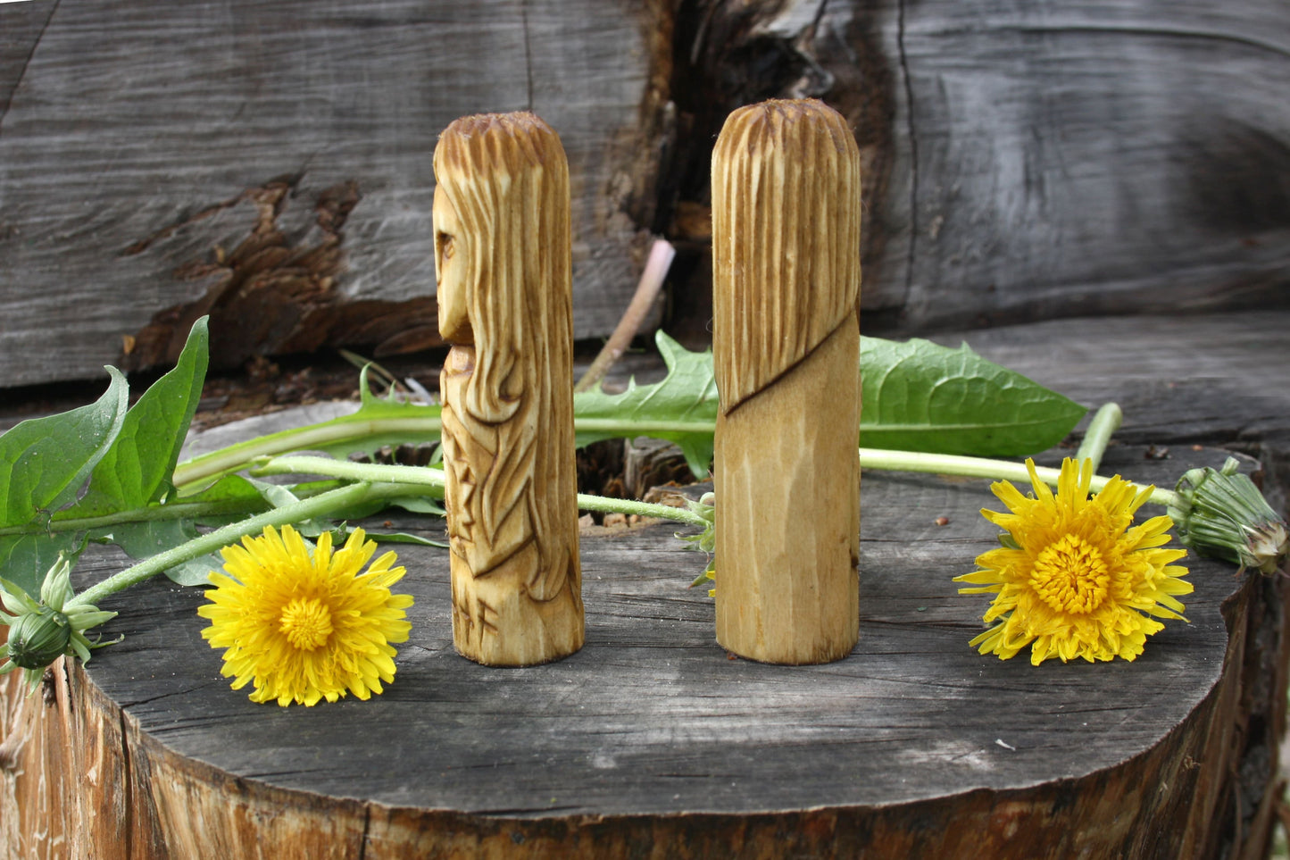 Small Wooden Sunna and Mani. Set of small wooden figurine.Scandinavion Gods