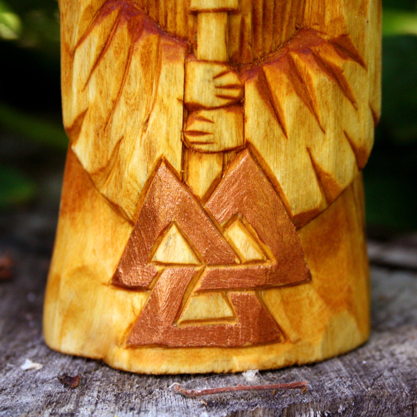 Detailed carving of Odin Wanderer hand carved wooden figurine Norse god