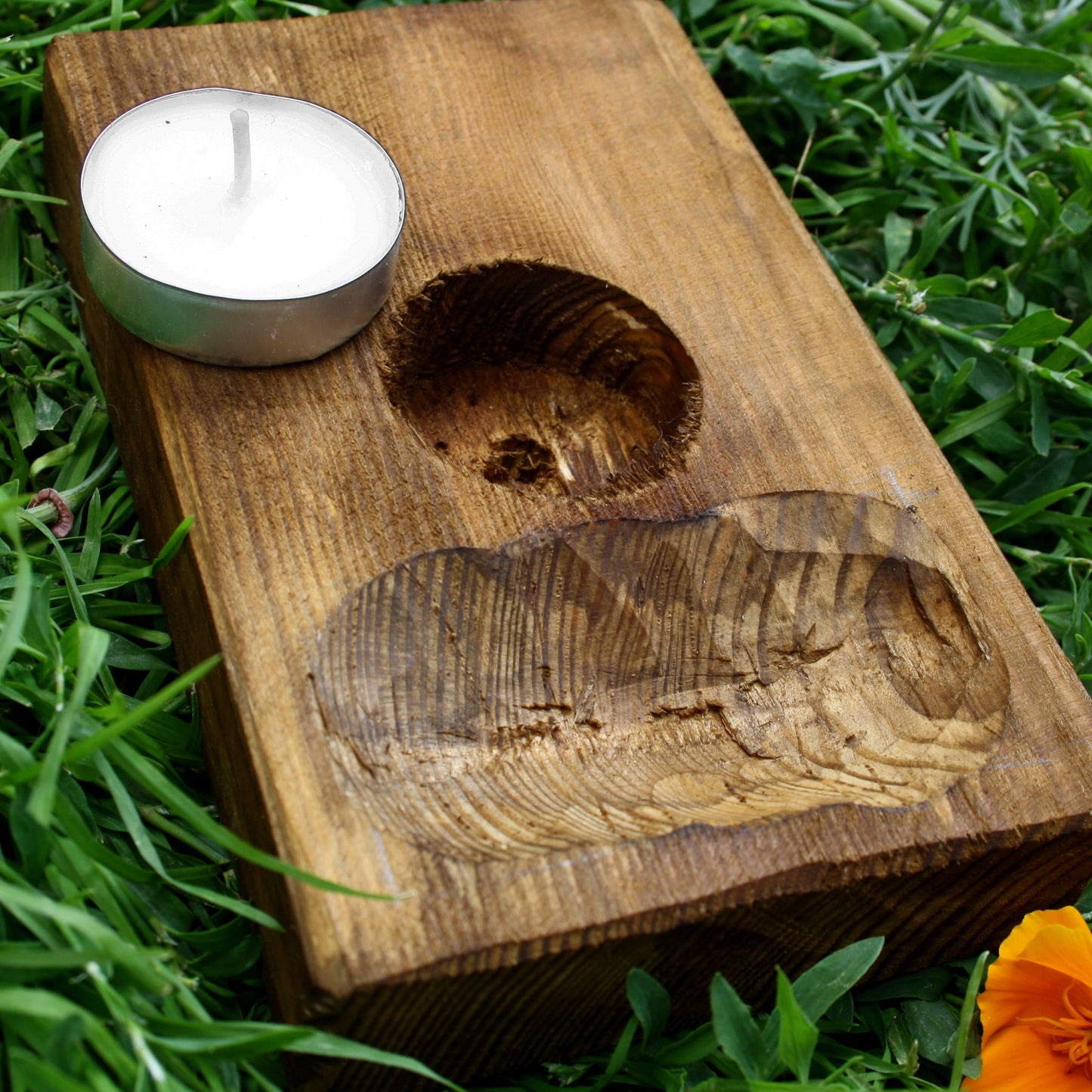 Wooden altar base for Frigg statue showing candle holder space hand carved