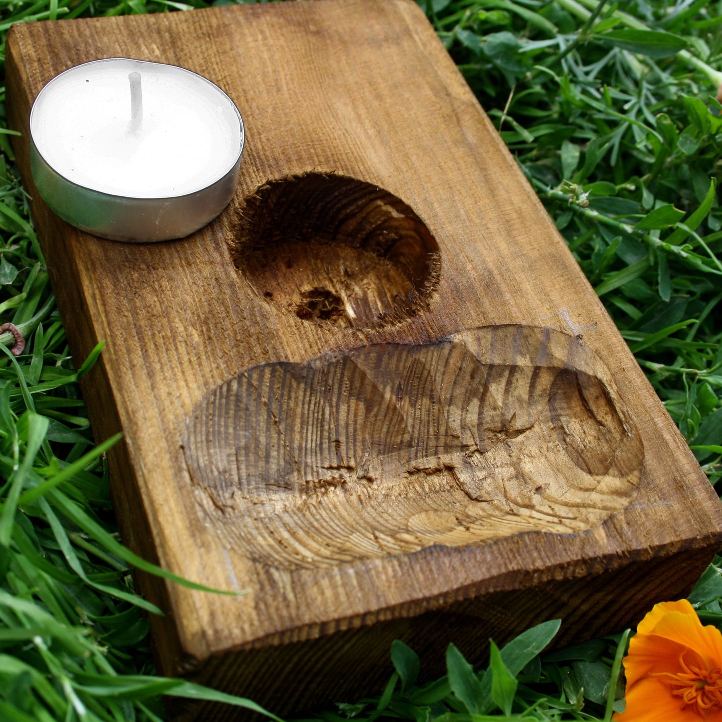 Wooden altar with candle holder for Thor statue Norse pagan altar setup