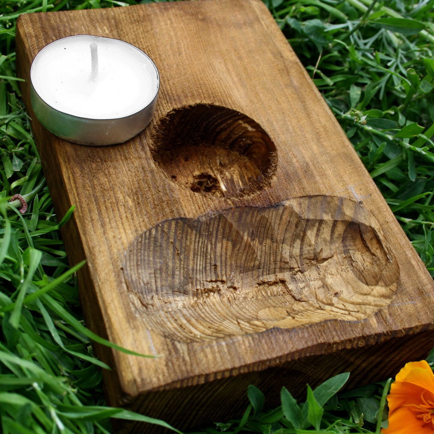 Tyr wooden altar showing candle holder space Viking altar base