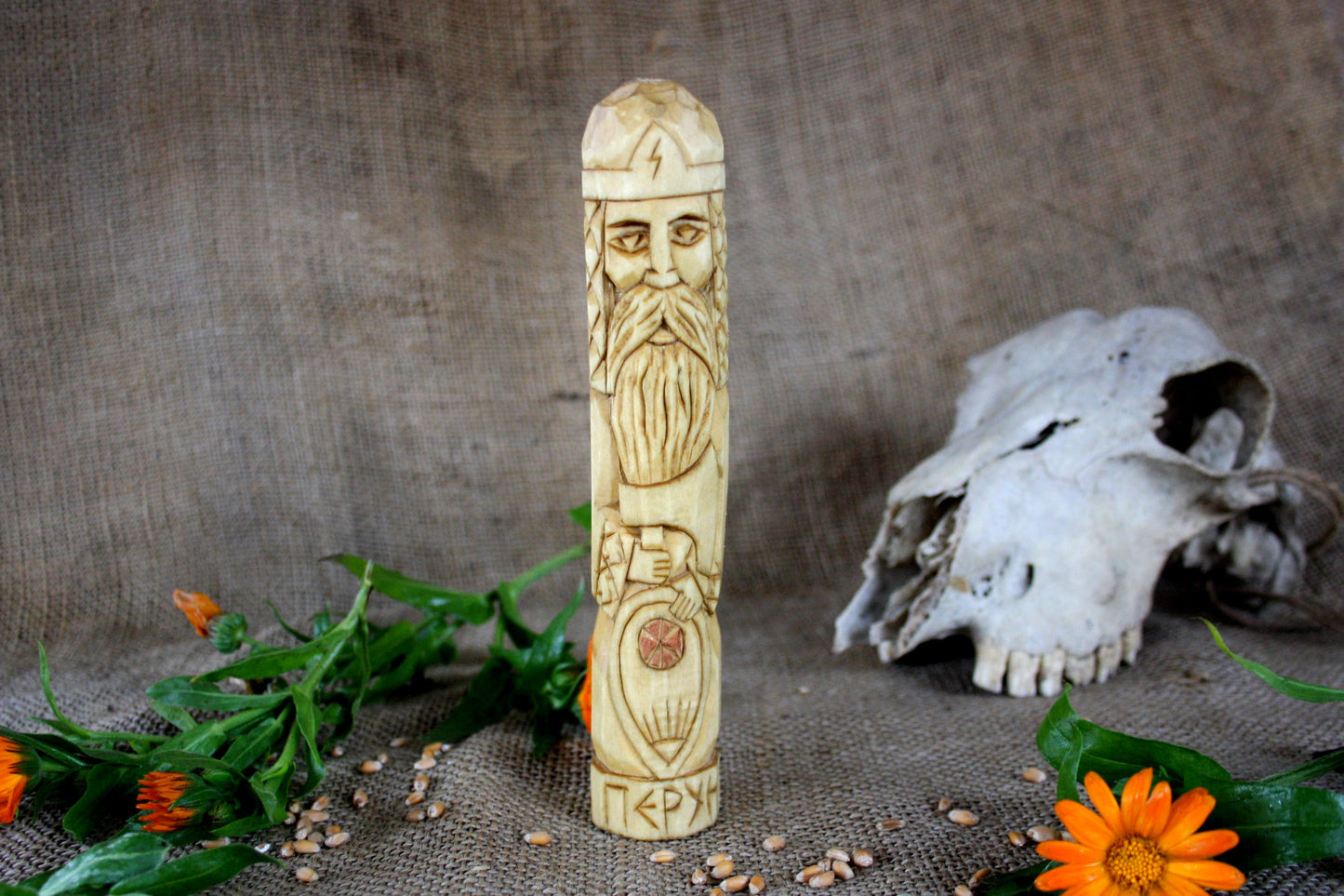 Hand carved figurine of the Slavic god Perun