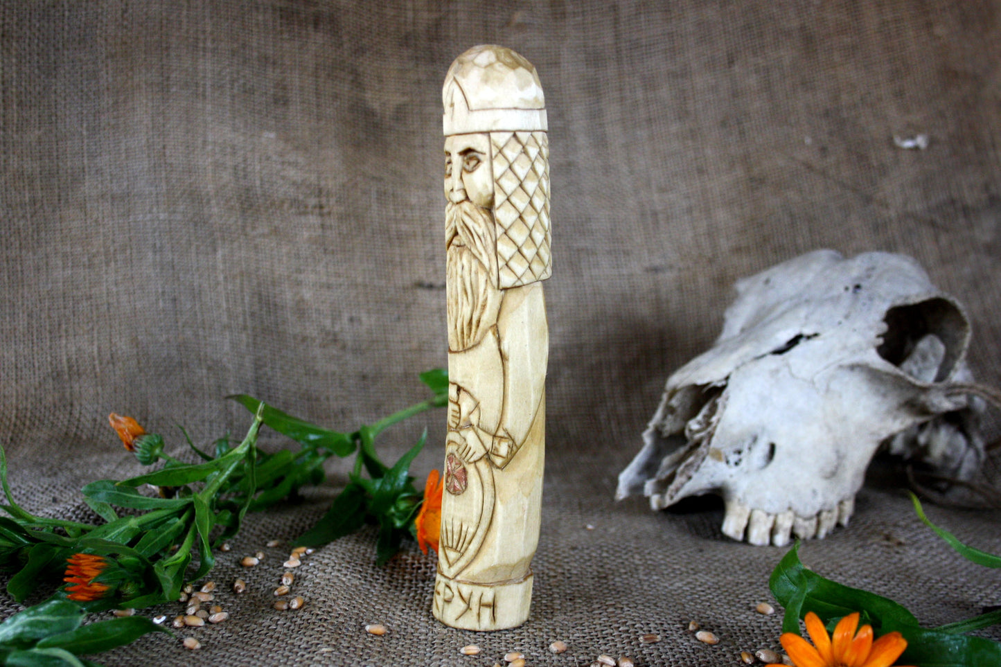 Hand carved figurine of the Slavic god Perun