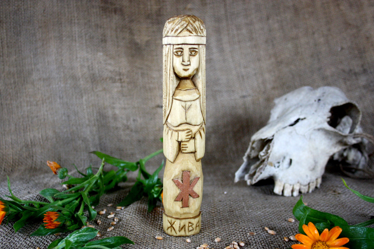 Hand carved figurine of the Slavic goddess Zhiva