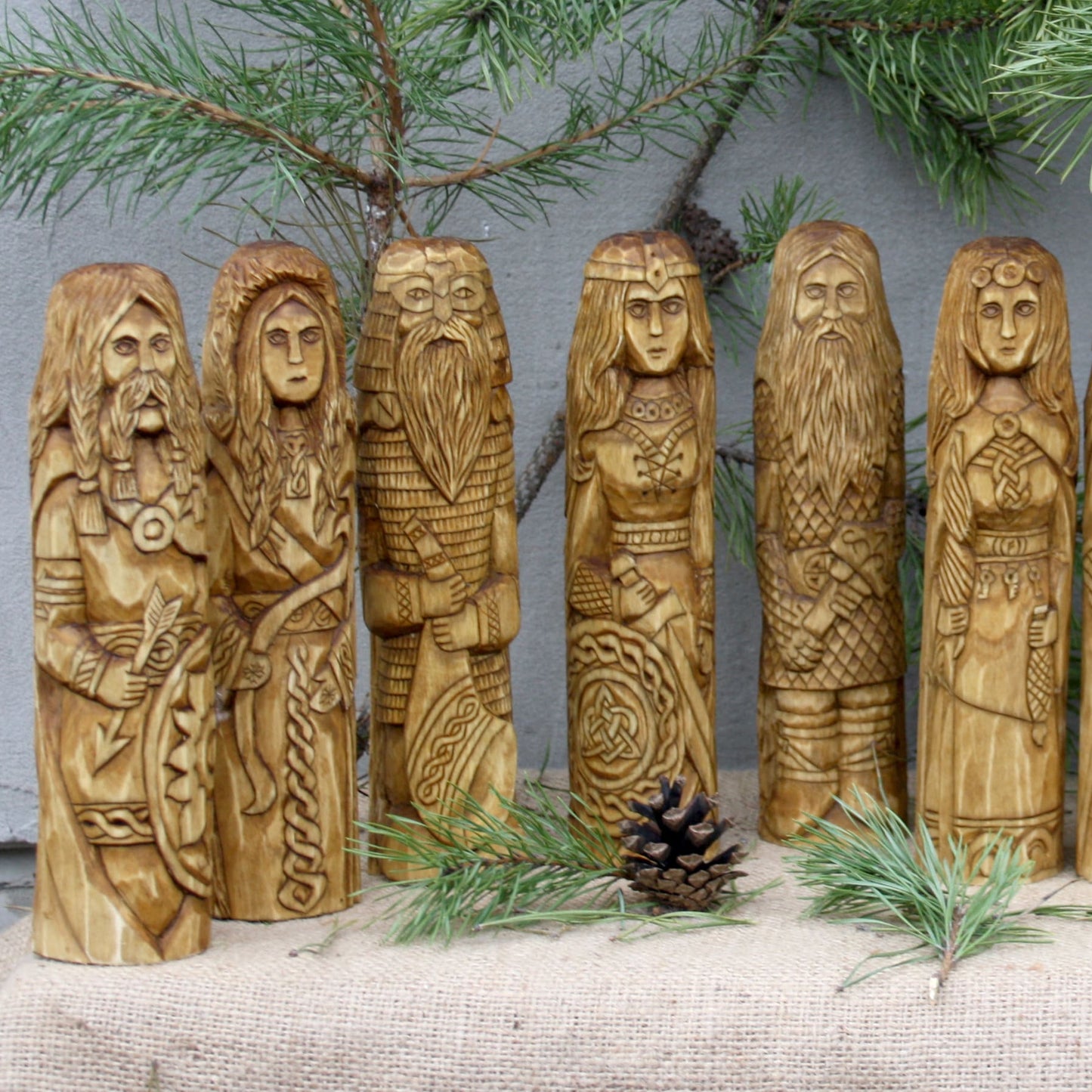 Baldr large wooden statue with other Norse gods collection