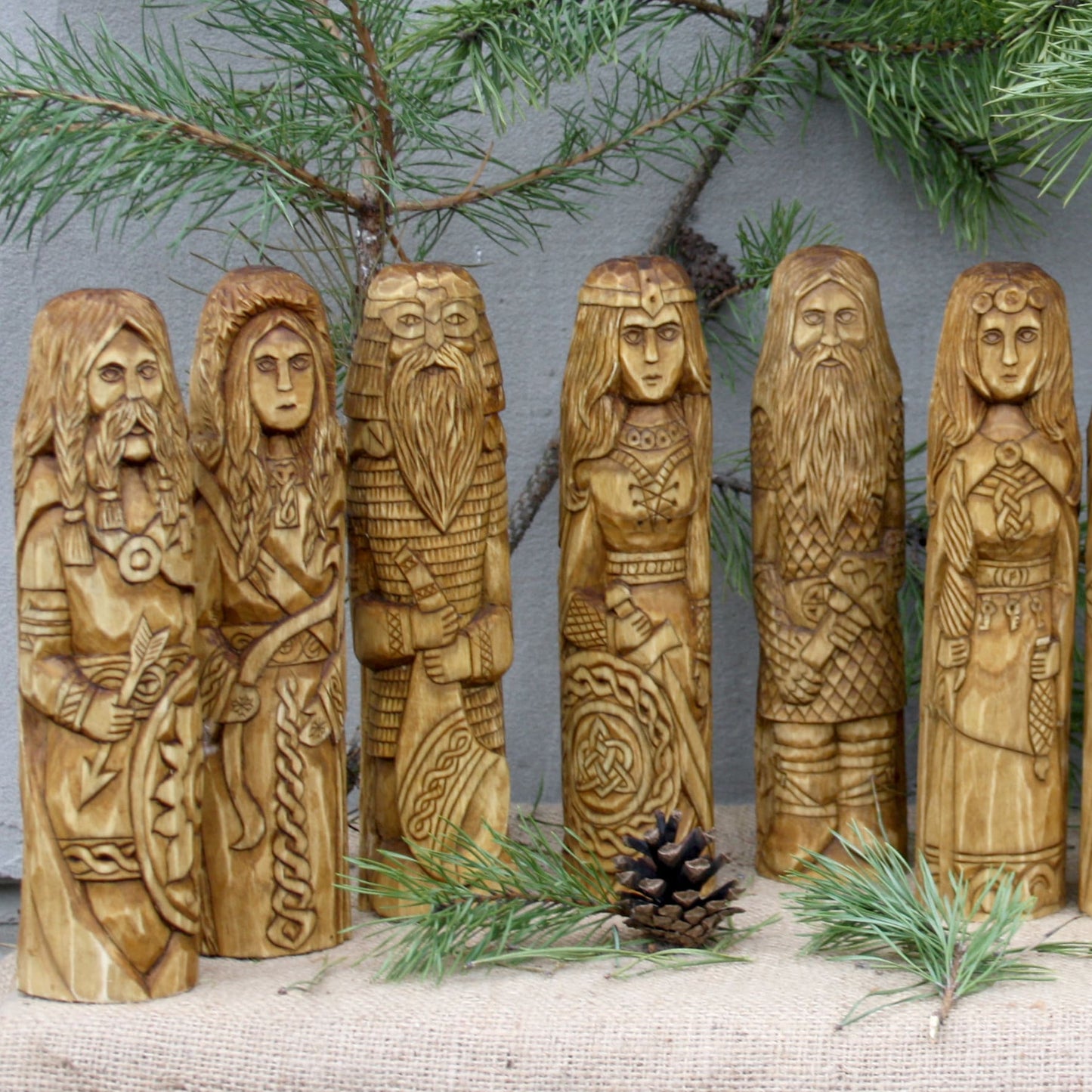 Heimdall large wooden statue with other Norse gods collection