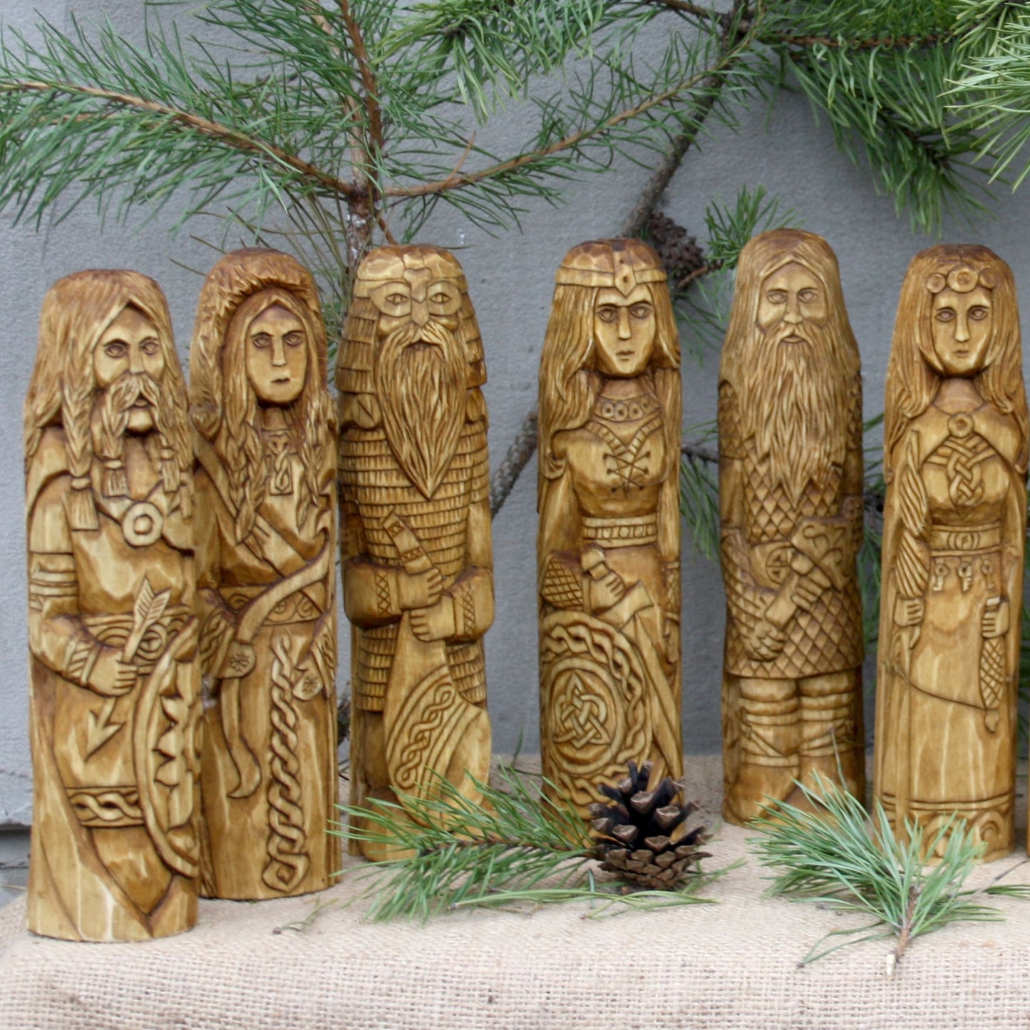 Skadi large wooden statue 20-25 cm with other Norse gods collection