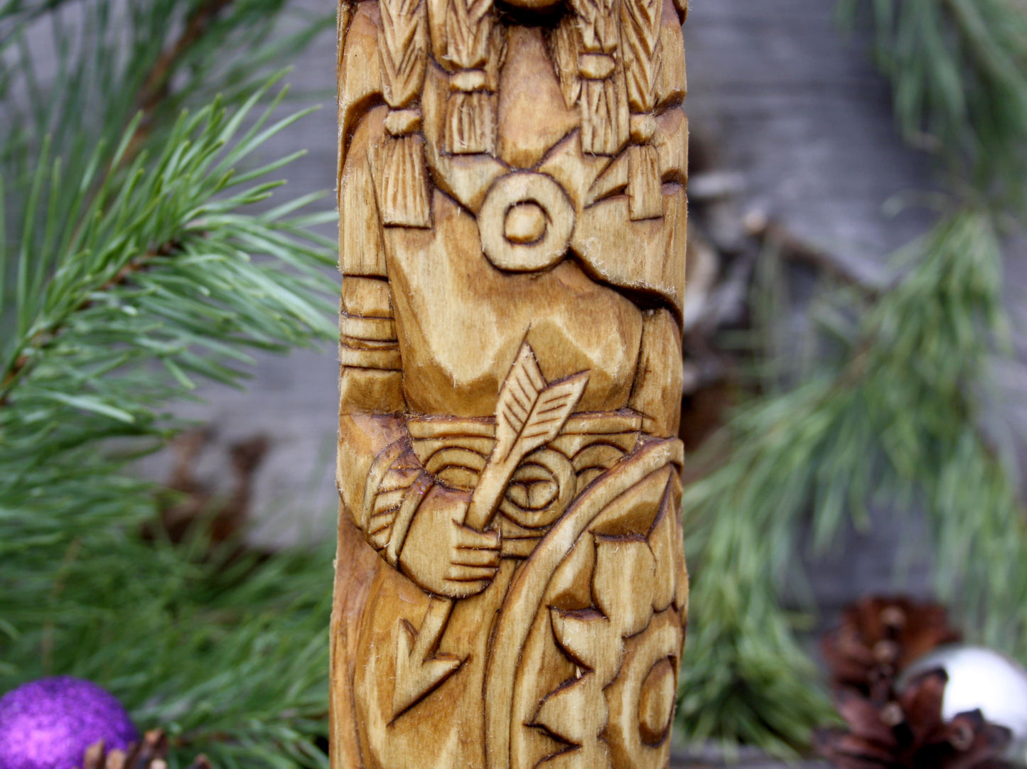 Norse god balder. big hand crafted wooden statue of balder. viking's god. balder statue.