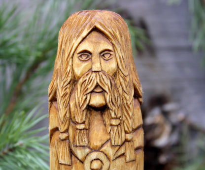 Norse god balder. big hand crafted wooden statue of balder. balder statue. celtic goddess statue