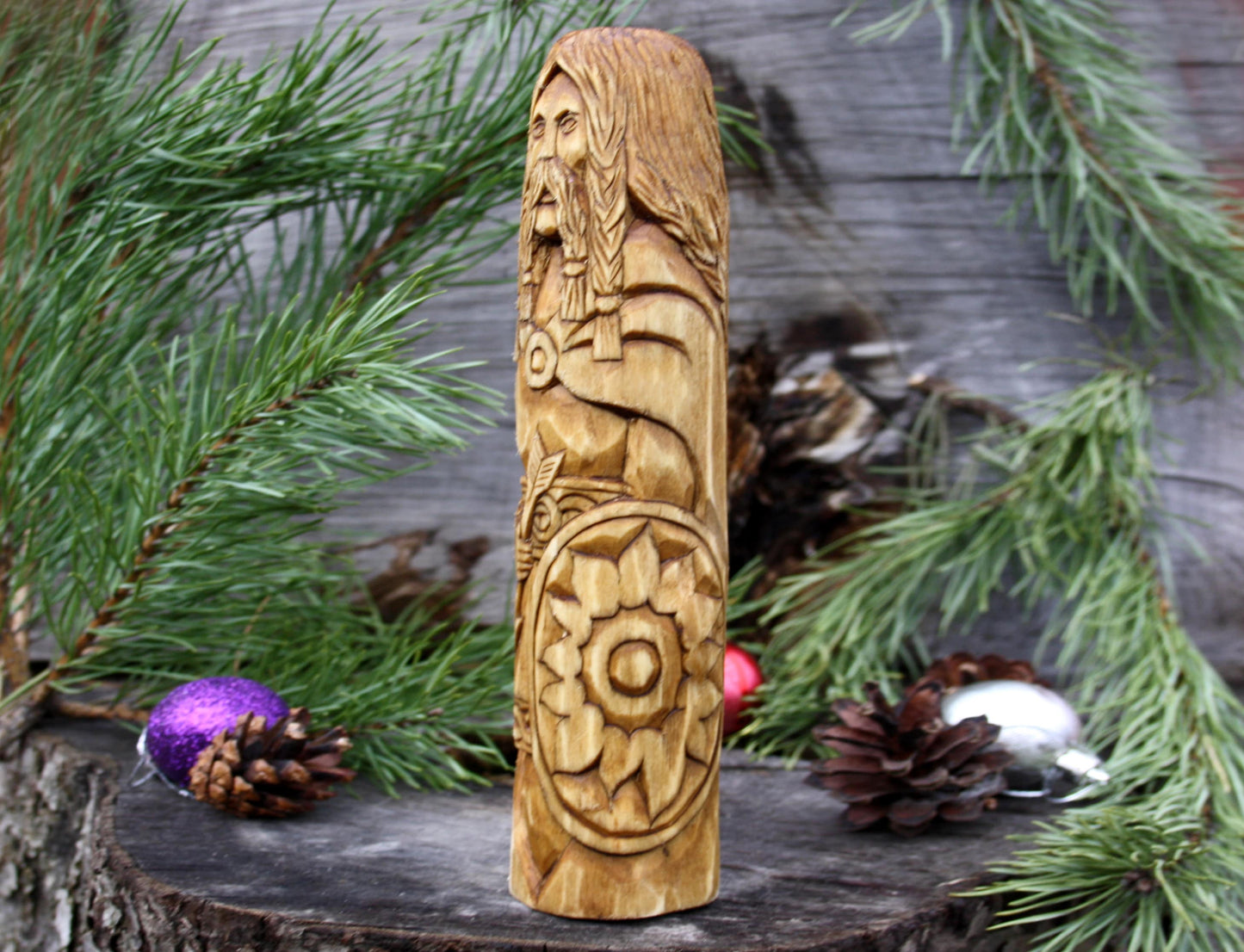 Norse god balder. big hand crafted wooden statue of balder. viking's god. balder statue. balder