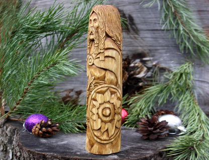 Norse god balder. big hand crafted wooden statue of balder. viking's god. balder statue. balder