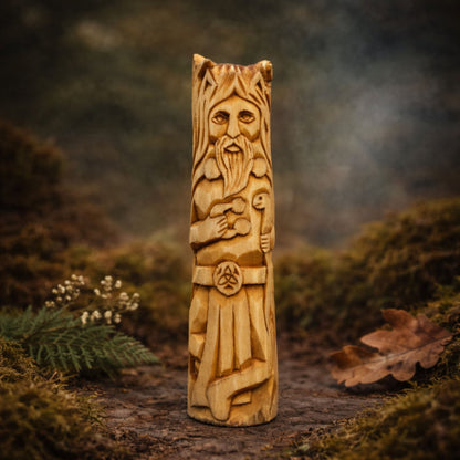 Hand-carved wooden statue of Cernunnos, Celtic Horned God, pagan altar idol, 15 cm