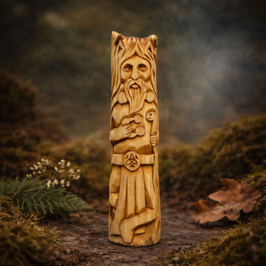 Hand-carved wooden statue of Cernunnos, Celtic Horned God, pagan altar idol, 15 cm
