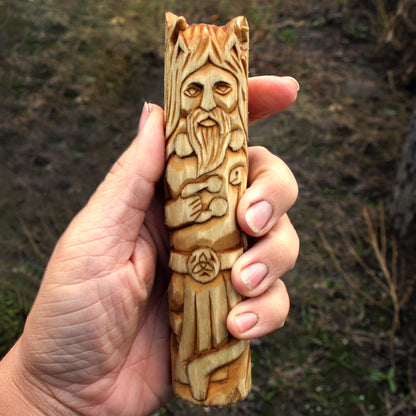 Handmade wooden Cernunnos idol for druid and pagan practice