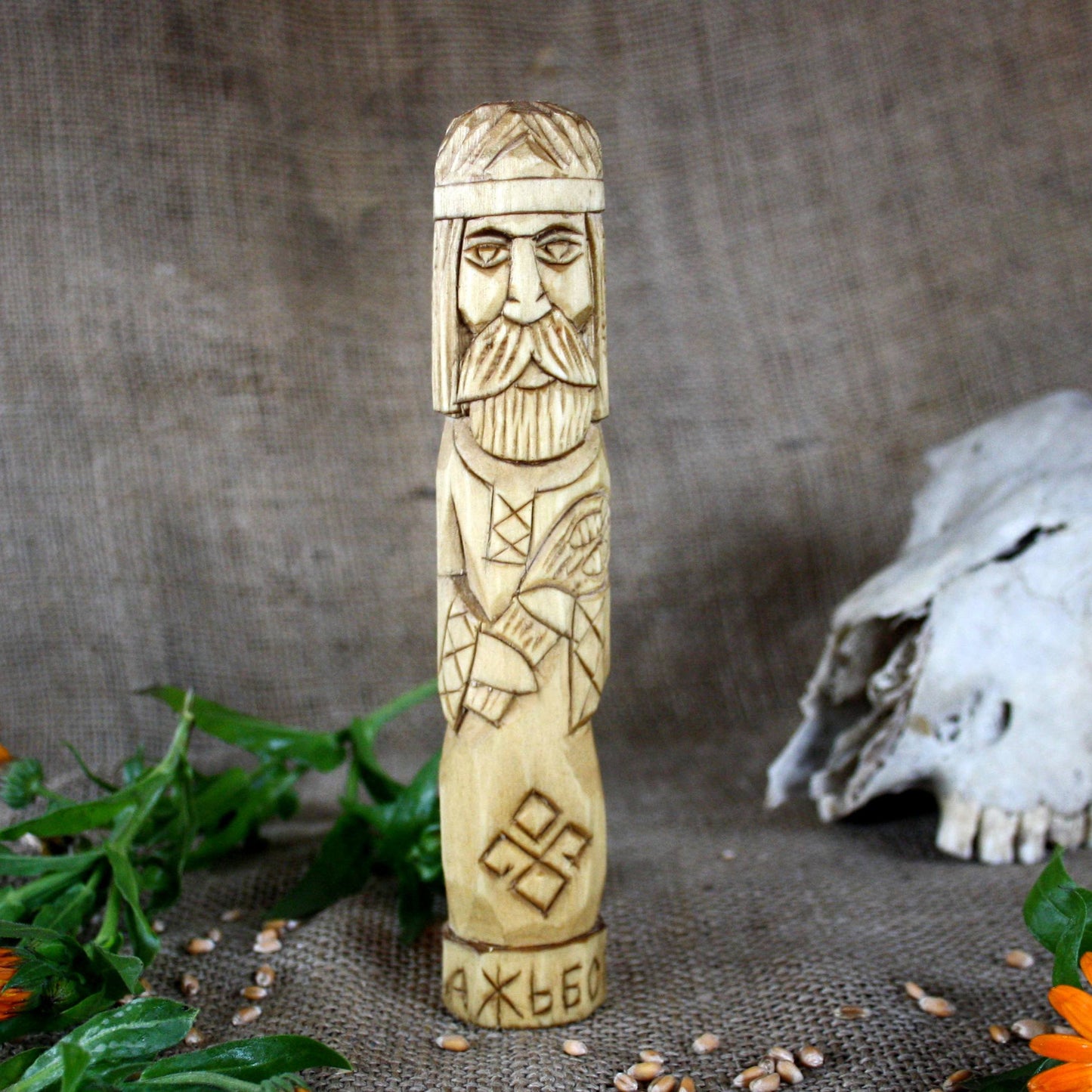Dazhbog Slavic God Wooden Idol 18 cm | Hand Carved Linden Wood