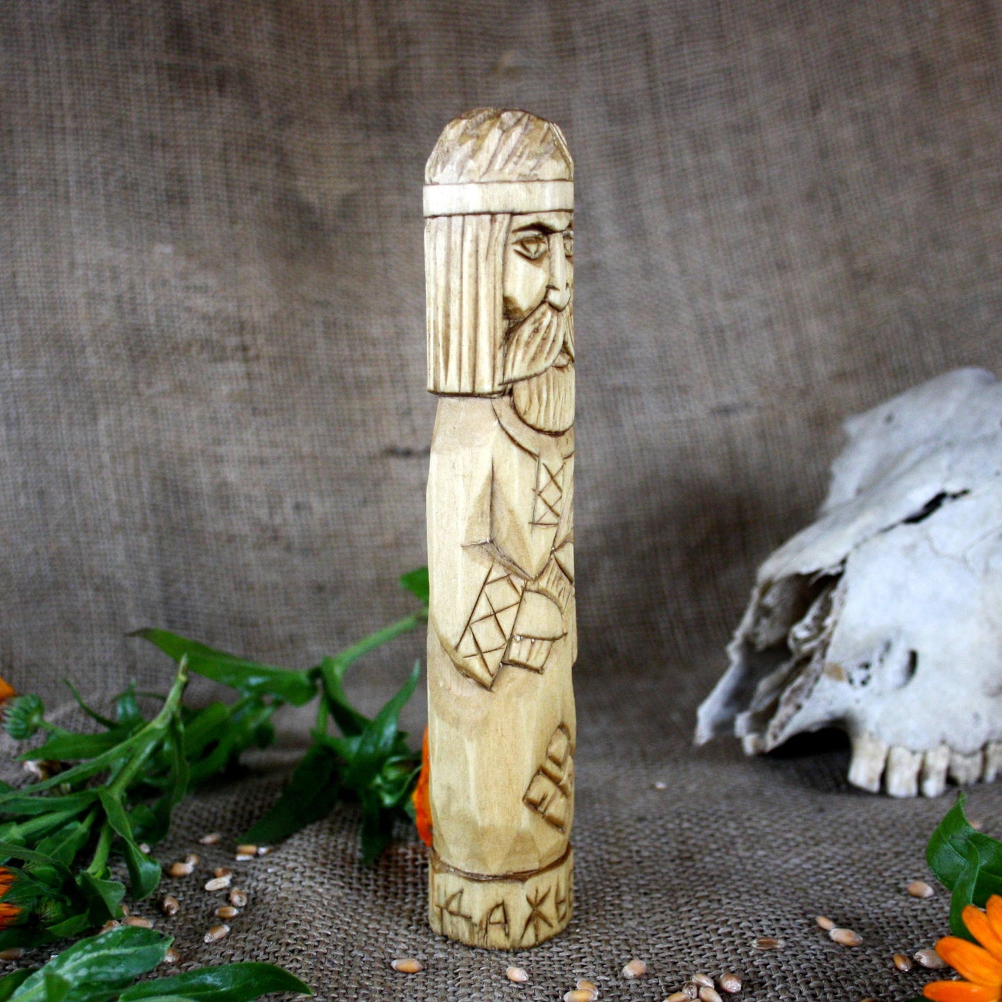 Dazhbog Slavic God Wooden Idol 18 cm | Hand Carved Linden Wood