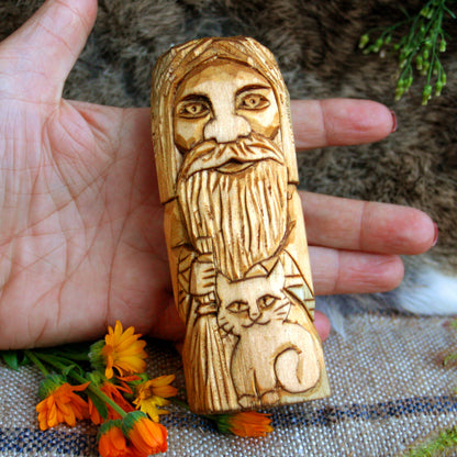 Wooden Domovoy home guardian folk talisman