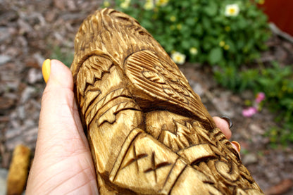 Large wooden statue of Norse god FREYR