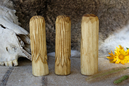 Urd, Verdandi, and Skuld. Small Wooden Norns. Set of small wooden figurine. Scandinavion Gods.