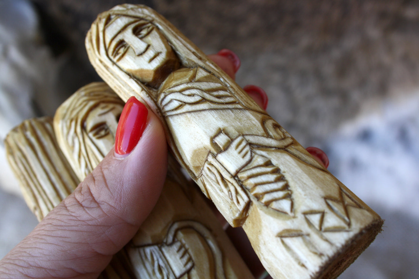 Urd, Verdandi, and Skuld. Small Wooden Norns. Set of small wooden figurine. Scandinavion Gods.